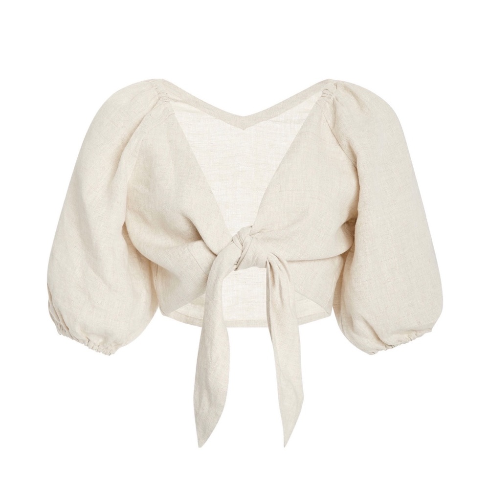 NEW Posse Mia Top in Natural, Knot-detailed Linen Cropped Top - Picture 7 of 10